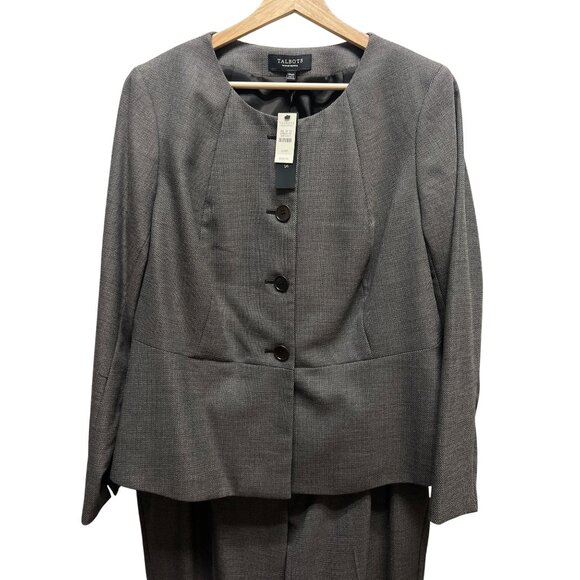 Talbots NWT Gray Herringbone 4 Button Straight Leg Career Suit - Picture 2 of 9